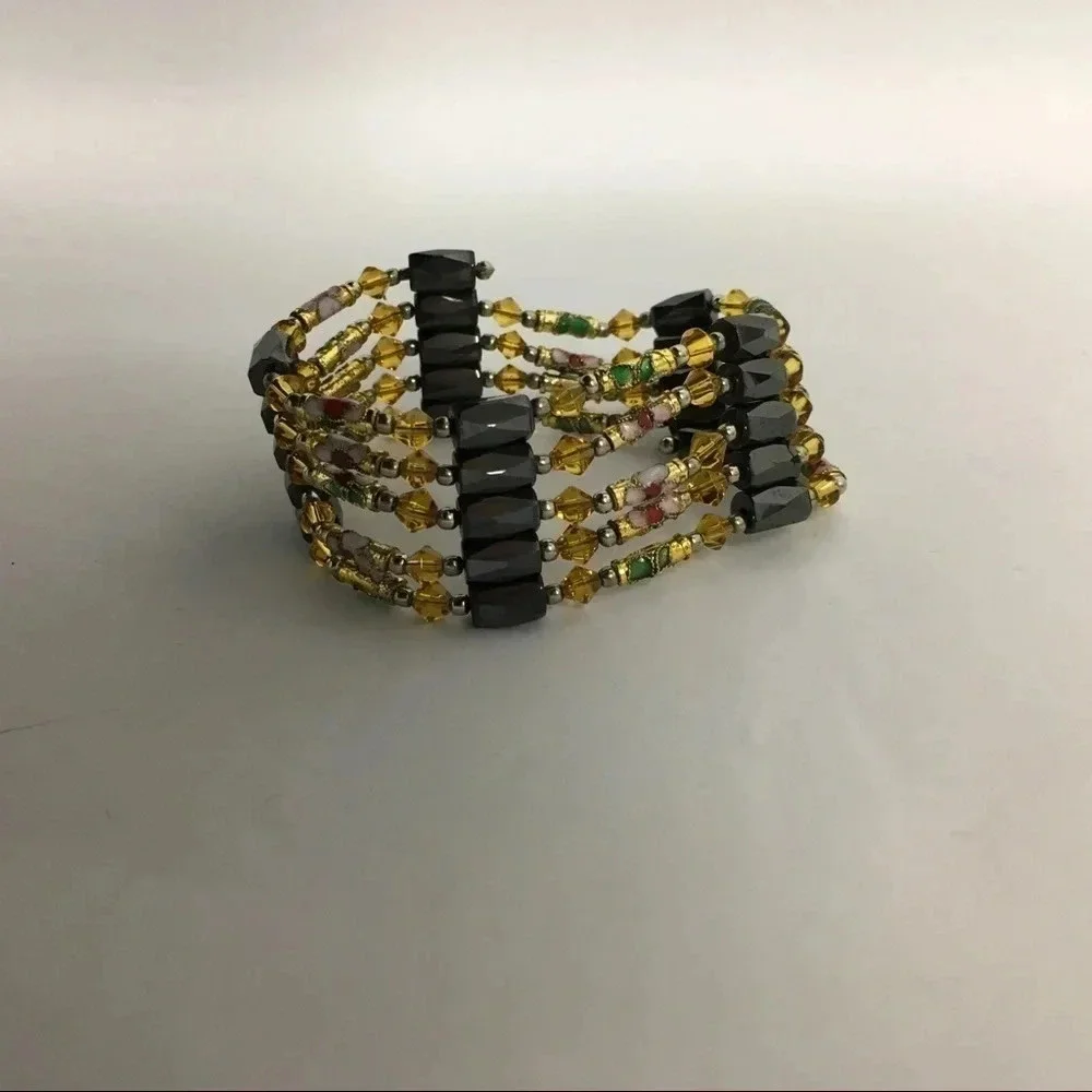 Magnetic Hematite‎ Beaded Cloisonné Wrap Bracelet